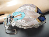 One Of The Most Intricate Native American Zuni Turquoise Inlay Sterling Silver Bracelet-Nativo Arts