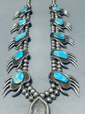 Turquoise Paw Heavy Vintage Native American Navajo Sterling Silver Squash Blossom Necklace-Nativo Arts