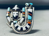 Very Detailed Piano Key Vintage Native American Zuni Turquoise Sterling Silver Inlay Ring-Nativo Arts