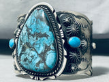 Colossal Native American Navajo Blue Diamond Turquoise Sterling Silver Repoussed Bracelet-Nativo Arts