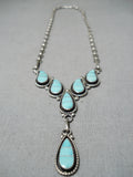 Detailed Vintage Native American Zuni Blue Gem Turquoise Inlay Sterling Silver Necklace-Nativo Arts