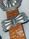 Authentic Signed Vintage Native American Navajo Sterling Silver Hand Tooled Concho Belt Old-Nativo Arts