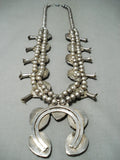 Powerful Womens Vintage Native American Navajo Turquoise Sterling Silver Squash Blossom Necklace-Nativo Arts