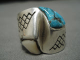 Important Blue Diamond Turquoise Vintage Native American Navajo Sterling Silver Ring Old-Nativo Arts