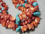 Chunky Huge Vintage Native American Navajo Coral Turquoise Sterling Silver Necklace Old-Nativo Arts