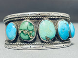 Museum Vintage Native American Navajo Green And Blue Turquoise Sterling Silver Bracelet-Nativo Arts