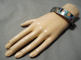 Quality!! Vintage Native American Navajo Turquoise Inlay Sterling Silver Heavy Bracelet Old-Nativo Arts