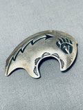 Fabulous Vintage Native American Navajo Sterling Silver Handcarved Bear Pin-Nativo Arts