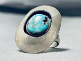 Older Vintage Native American Navajo Hand Tooled Sterling Silver Turquoise Ring Old-Nativo Arts