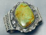 Huge Vintage Native American Navajo Green Turquoise Expert Stamp Sterling Silver Bracelet-Nativo Arts