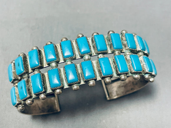 Beautiful Vintage Native American Navajo 22 Kingman Turquoise Squares Sterling Silver Bracelet-Nativo Arts