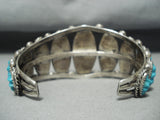 Museum Hand Carved Turquoise Vintage Native American Navajo Sterling Silver Bracelet Old-Nativo Arts