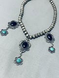 Amazing Vintage Native American Navajo Black Onyx & Turquoise Sterling Silver Necklace-Nativo Arts