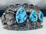 Signed Fabulous Vintage Native American Navajo Morenci Turquoise Sterling Silver Bracelet-Nativo Arts