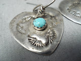 Unique Vintage Native American Navajo Turquoise Sterling Silver Heart Earrings Old-Nativo Arts