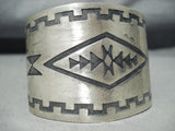 Huge Rug Design Vintage Native American Navajo Hand Tooled Sterling Silver Wide Bracelet-Nativo Arts