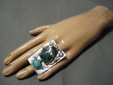 Astonishing Vintage Native American Navajo Blue Gem Turquoise Sterling Silver Ring-Nativo Arts