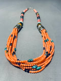 Singer Orange Coral Rare Native American Navajo Turquoise Sterling Silver Necklace-Nativo Arts