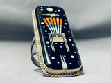 Towering Extreme Intricacy Native American Navajo Night Sky Turquoise Sterling Silver Ring-Nativo Arts