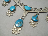 Fabulous Vintage Native American Navajo Turquoise Dangling Sterling Silver Necklace Old-Nativo Arts