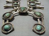 Heavy Vintage Native American Navajo Royston Turquoise Sterling Silver Squash Blossom Necklace-Nativo Arts