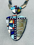 Important Santo Domingo Turquoise Inlay Sterling Silver Necklace-Nativo Arts