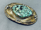 One Of The Best Vintage Native American Navajo Gold Sterling Silver Turquoise Buckle-Nativo Arts