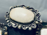 Very Rare White Buffalo Turquoise Vintage Native American Navajo Sterling Silver Concho Belt-Nativo Arts