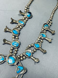 Rare Gilbert Turquoise Vintage Native American Navajo Sterling Silver Squash Blossom Necklace-Nativo Arts