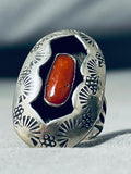 Superior Vintage Native American Navajo Coral Sterling Silver Ring-Nativo Arts