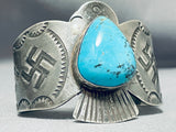 Huge Whirling Log Bird Vintage Native American Navajo Turquoise Sterling Silver Bracelet-Nativo Arts