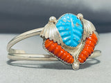 Astonishing Native American Zuni Kingman Turquoise And Coral Sterling Silver Bracelet-Nativo Arts