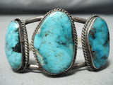Small Wrist Vintage Native American Navajo Blue Diamond Turquoise Sterling Silver Bracelet-Nativo Arts