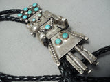 One Of The Biggest Vintage Native American Navajo Turquoise Sterling Silver Kachina Bolo Tie Old-Nativo Arts