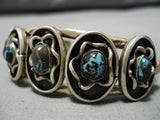 Very Rare Vintage Native American Navajo Bisbee Turquoise Sterling Silver Bracelet Old-Nativo Arts