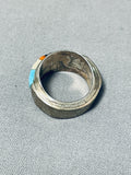 Native American Pottawatomi Vintage Very Rare Turquoise Inlay Sterling Silver Ring-Nativo Arts