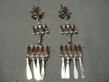 Dangling Chandelier Coral Zuni Native American Navajo Sterling Silver Earrings-Nativo Arts