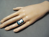 Exquisite Vintage Native American Zuni Inlay Turquoise Jet Eagle Sterling Silver Ring-Nativo Arts
