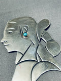 Beautiful Vintage Native American Navajo Blue Gem Turquoise Sterling Silver Pin-Nativo Arts