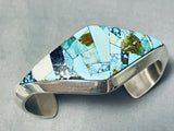 Thick And Heavy Native American Navajo Turquoise Inlay Sterling Silver Bracelet-Nativo Arts