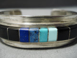 Quality Vintage Native American Navajo Turquoise Lapis Sterling Silver Bracelet Cuff-Nativo Arts