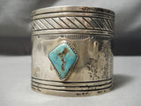 So Wide Vintage Native American Navajo Hand Wrought Sterling Silver Turquoise Bracelet Old-Nativo Arts