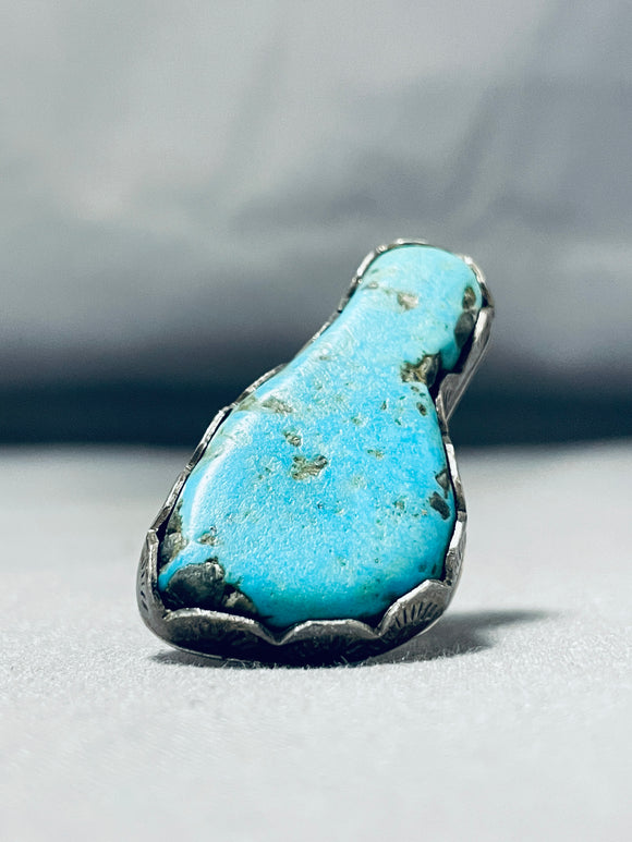 Native American Gorgeous Vintage Morenci Turquoise Sterling Silver Ring-Nativo Arts
