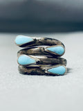 One Of The Most Unique Vintage Native American Navajo Teardrop Turquoise Sterling Silver Ring-Nativo Arts
