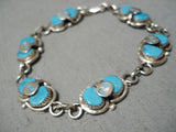 Incredible Vintage Native American Zuni Kingman Turquoise Sterling Silver Snake Bracelet Old-Nativo Arts