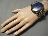 Huge Vintage Native American Navajo Moonlight Lapis Sterling Silver Bracelet Cuff Old-Nativo Arts