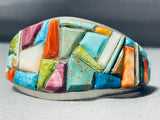 Bright Back To Life Native American Navajo Turquoise Mosaic Inlay Sterling Silver Bracelet-Nativo Arts