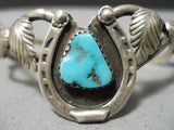Native American Marvelous Vintage Detailed Turquoise Sterling Silver Horse Shoe Bracelet Old-Nativo Arts
