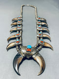 Authentic Vintage Native American Navajo Bear Turquoise Sterling Silver Squash Blossom Necklace-Nativo Arts
