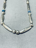 Rare Vintage Native American Navajo Lapis Tubule Sterling Silver Necklace-Nativo Arts